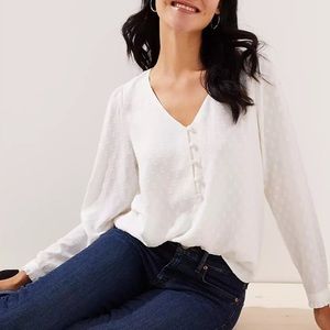 NWT Loft white clip dot V-neck blouse